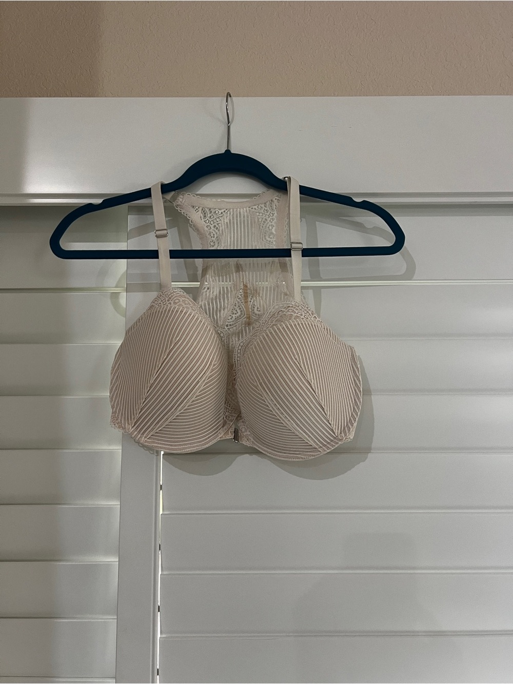 Victoria's Secret Striped Lace Racerback Padded Bra in Light Beige